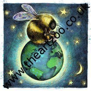 Mother and baby bumble bee sitting on top of the world