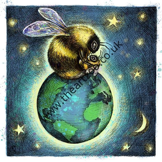 Mother and baby bumble bee sitting on top of the world